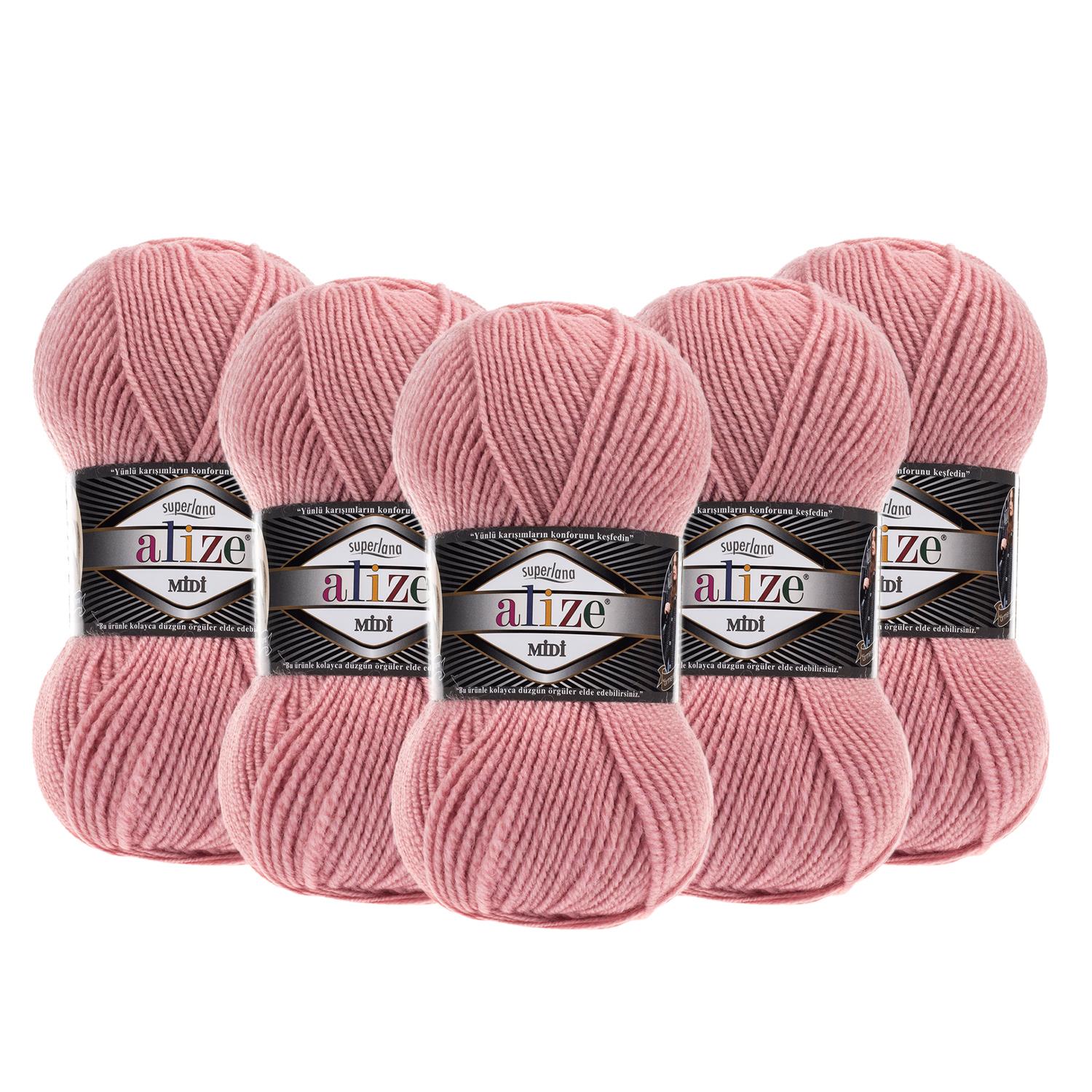 Alize Superlana Midi El Örgü İpliği - 161 Pudra Pembe   5 Adet