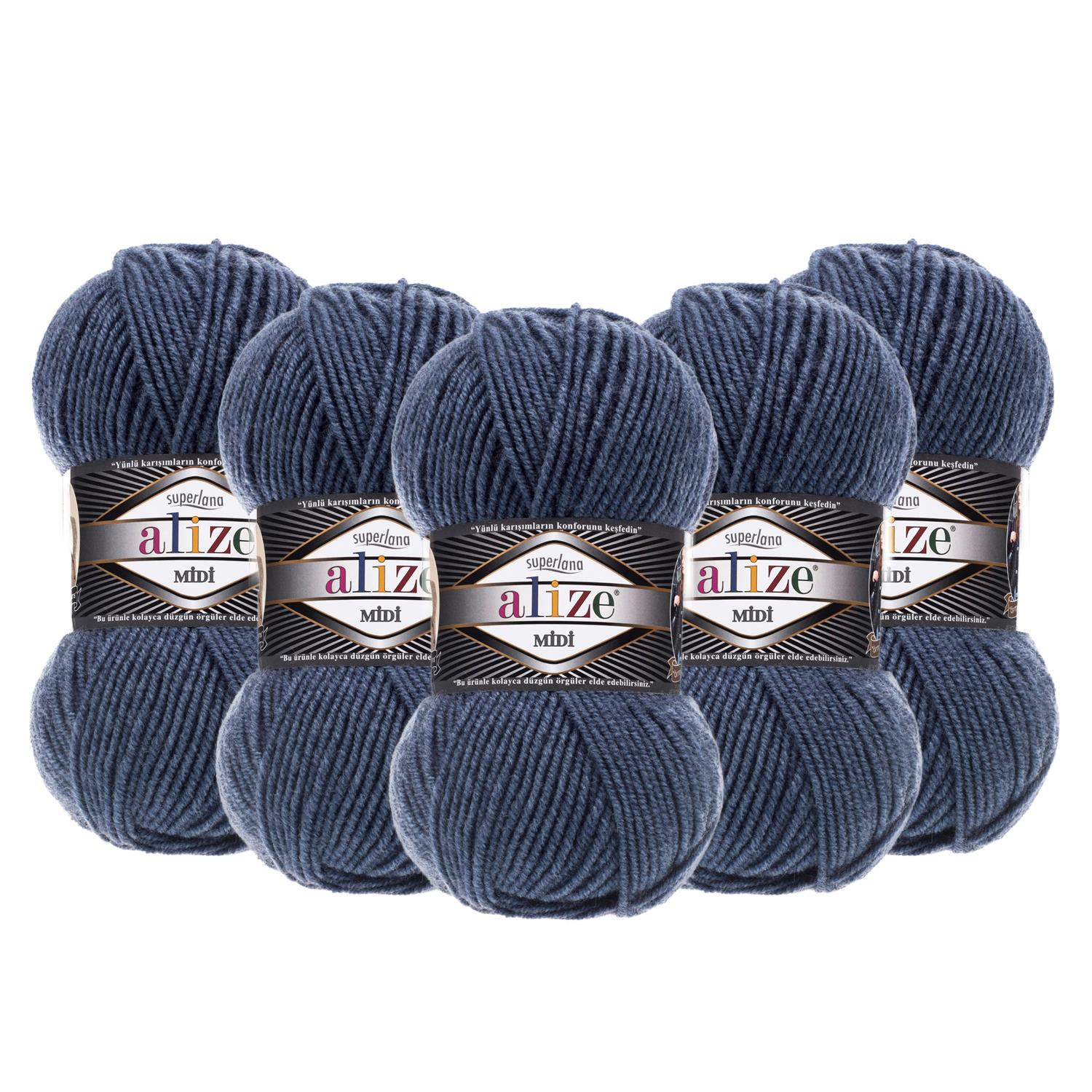 Alize Superlana Midi El Örgü İpliği - 203 Denim Melanj   5 Adet