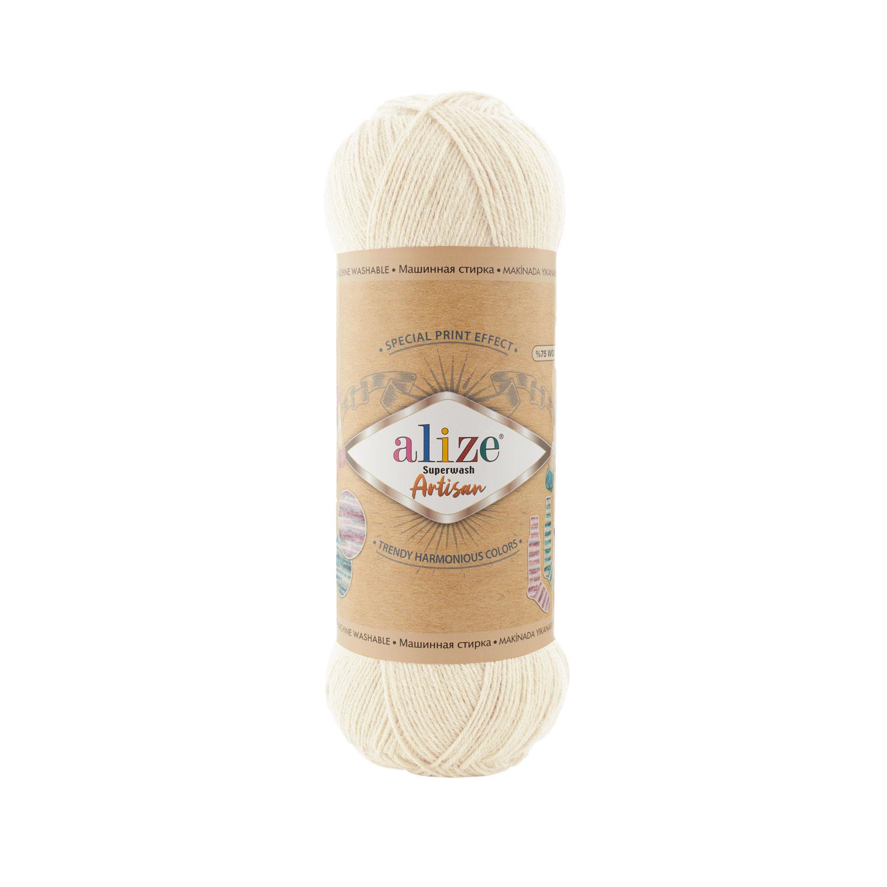 Alize Superwash Artisan El Örgü İpliği 01 Krem  - 1 ADET