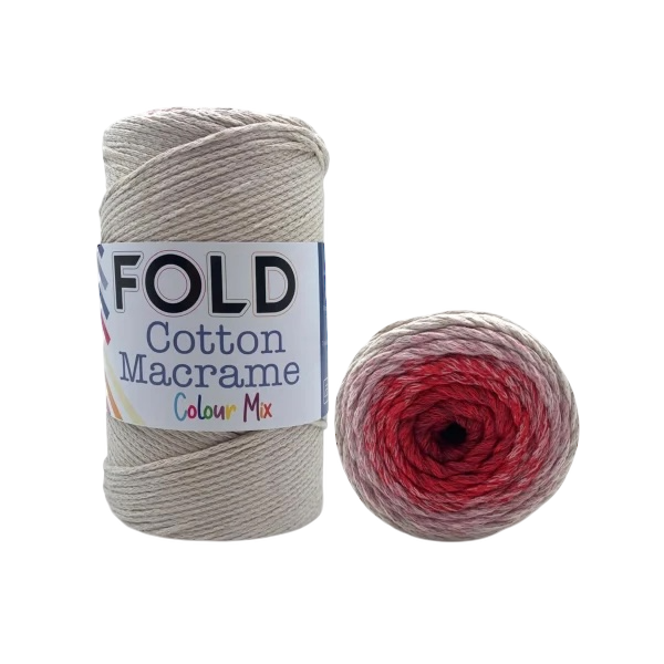 Fold Yarn Cotton Macrome Color Mix 02 Bej & Kırmızı  - 1 ADET