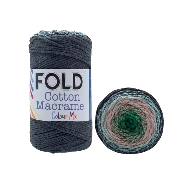 Fold Yarn Cotton Macrome Color Mix 03 Füme & Yeşil  - 1 ADET