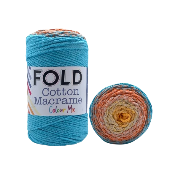 Fold Yarn Cotton Macrome Color Mix 09 Turkuaz & Sarı  - 1 ADET