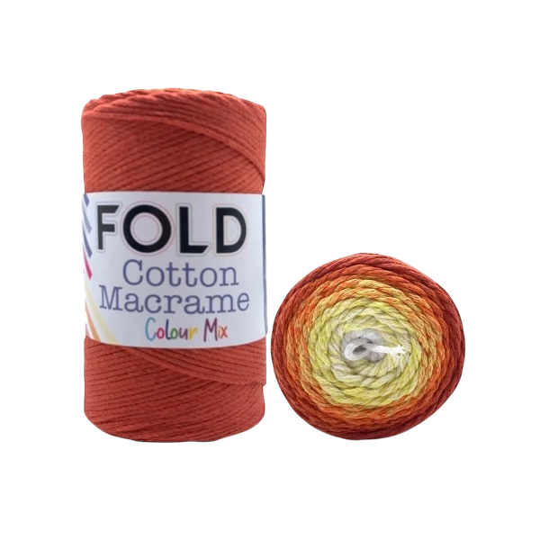 Fold Yarn Cotton Macrome Color Mix 14 Turuncu & Beyaz  - 1 ADET