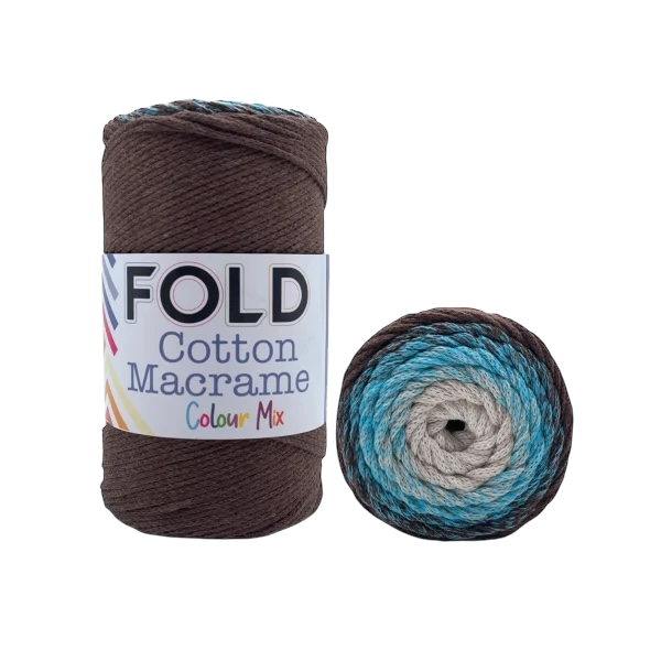 Fold Yarn Cotton Macrome Color Mix 28 Kahve & Turkuaz  - 1 ADET