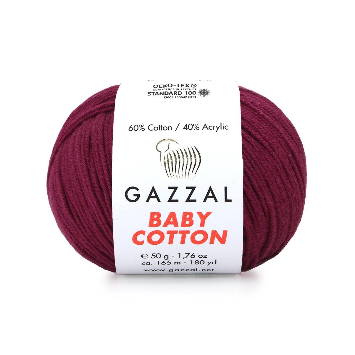 Gazzal Baby Cotton El Örgü İpliği 50gr 3442 Bordo  - 1 ADET