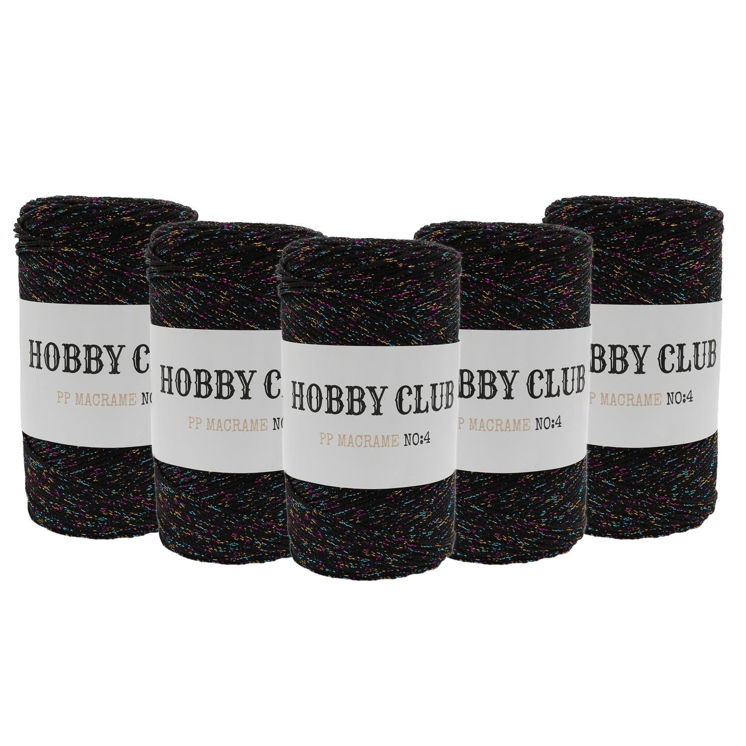 Hobby Club Simli Polyester Makrome 200gr 3mm - 270 Siyah Karışık Sim   5 Adet