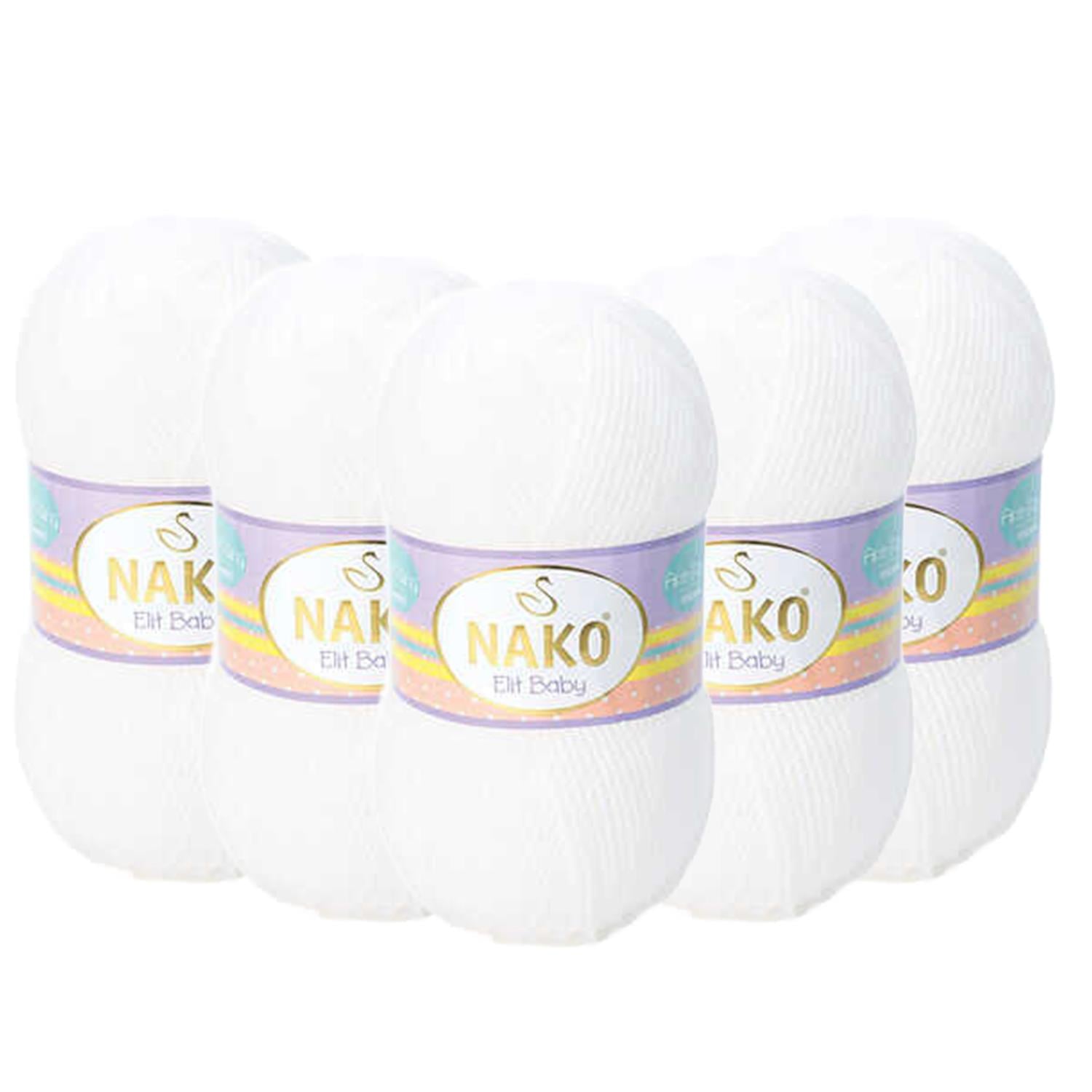 Nako Elit Baby Anti Pilling El Örgü İpliği - 208 Beyaz   5 Adet