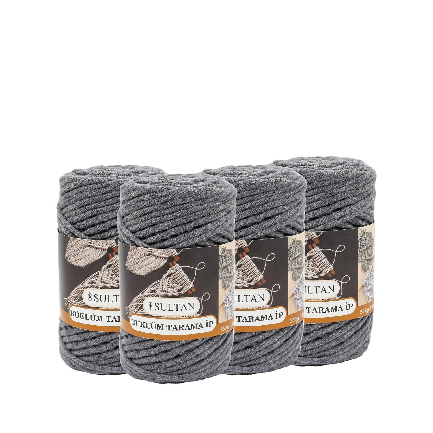 Tarama Makrome İp 250gr|3mm - T006 Koyu Gri   4 Adet