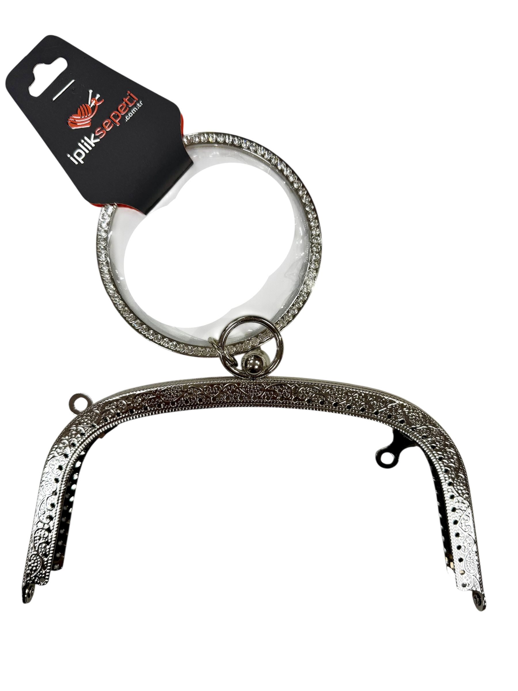 Taşlı Kulplu Çanta Bursu Metal 18.5cm Gümüş  - 1 ADET