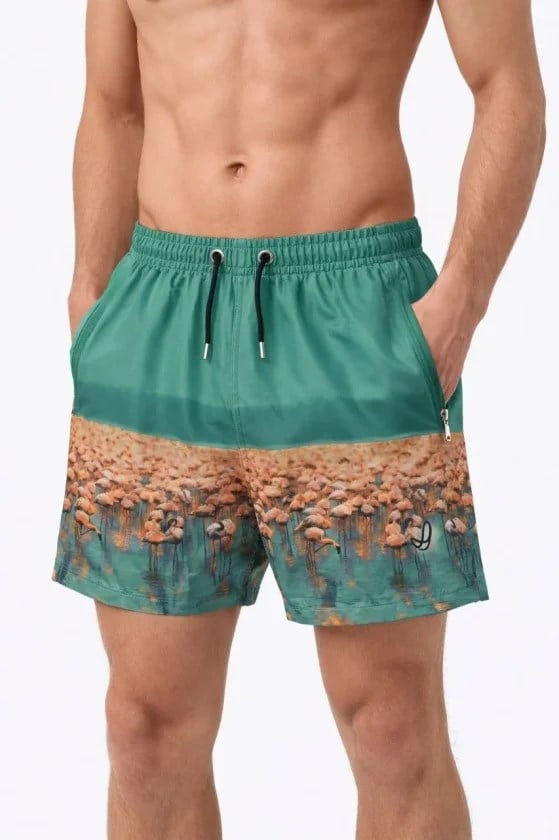 Erkek Deniz Şortu Fermuarlı Cepli File Astarlı Hızlı Kuruyan Premium - Su Yeşili