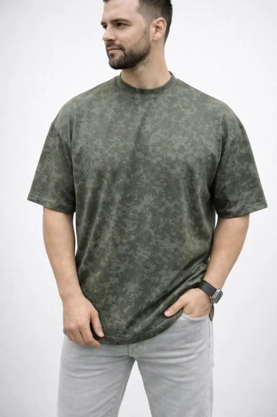 Erkek Premium Tişört OSY Yumuşak Dokulu Yıkamalı Oversize T-Shirt - Haki