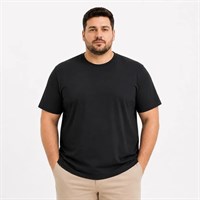 Erkek Battal Big Size Basic Tişört Bisiklet Yaka Rahat Kalıp T-Shirt - Siyah