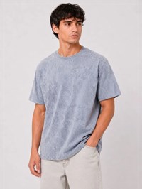 Erkek Yıkamalı Washed Effect Tişört Bisiklet Yaka Sokak Stil Kısa Kol T-Shirt - Gri