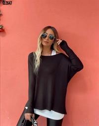 Kadın Uzun Kollu Tek Omuzdan Açık çilek Bluz Ve Viskon Atlet Ikili Takım