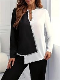 Kadın Uzun Kollu V Yakalı Pul Payet Işlemeli Ithal Krep Bluz