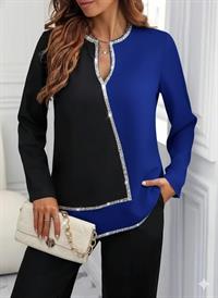 Kadın Uzun Kollu V Yakalı Pul Payet Işlemeli Ithal Krep Bluz