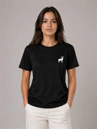 Minimal Geyik Logolu Tişört Bisiklet Yaka Kısa Kol Yazlık T-Shirt - Siyah