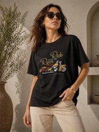 Motosiklet Baskılı Tişört Bisiklet Yaka Kısa Kol Yazlık T-Shirt - Siyah