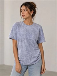 Yıkamalı Washed Effect Tişört Bisiklet Yaka Sokak Stil Kısa Kol T-Shirt - Gri