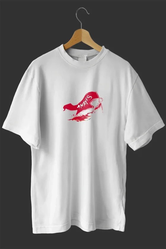 1 Mayıs Emekçiler Günü Baskılı Oversize Bisiklet Yaka T-shirt - Beyaz