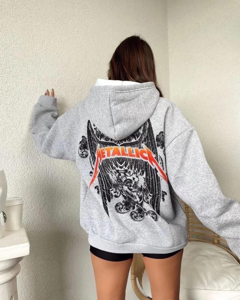 Baskılı Kapüşonlu Sweat - Gri