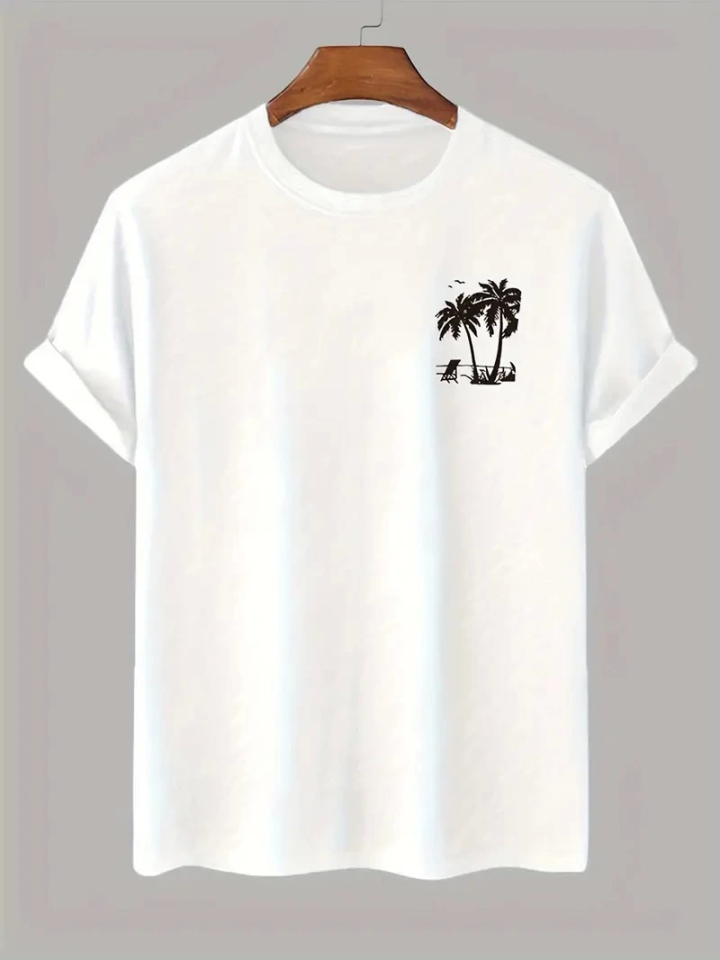 Baskılı Oversize Bisiklet Yaka T-shirt - Beyaz