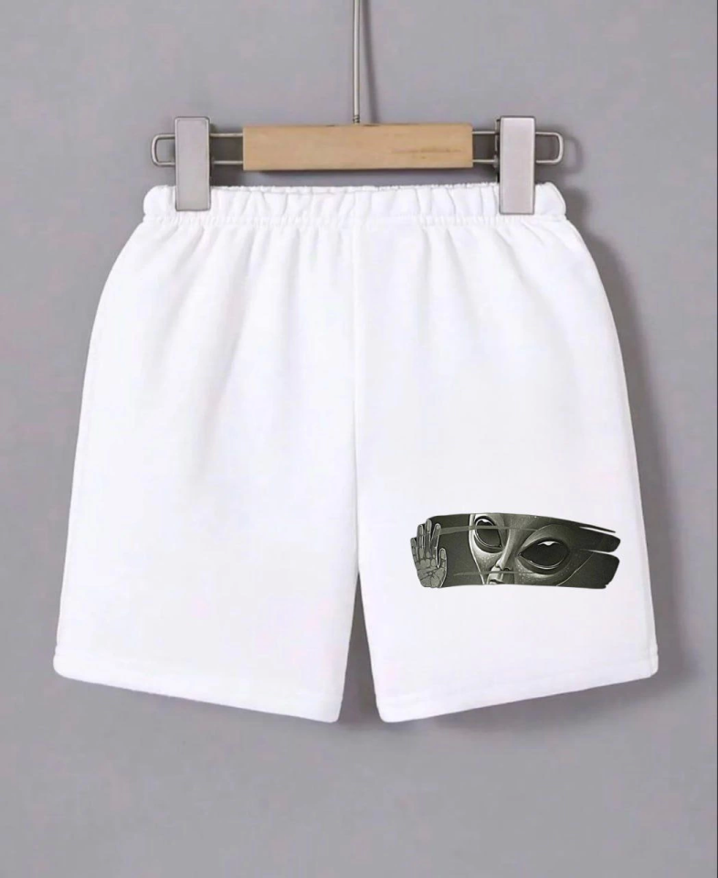 Beli Lastikli Baskılı Mini Şort - Beyaz