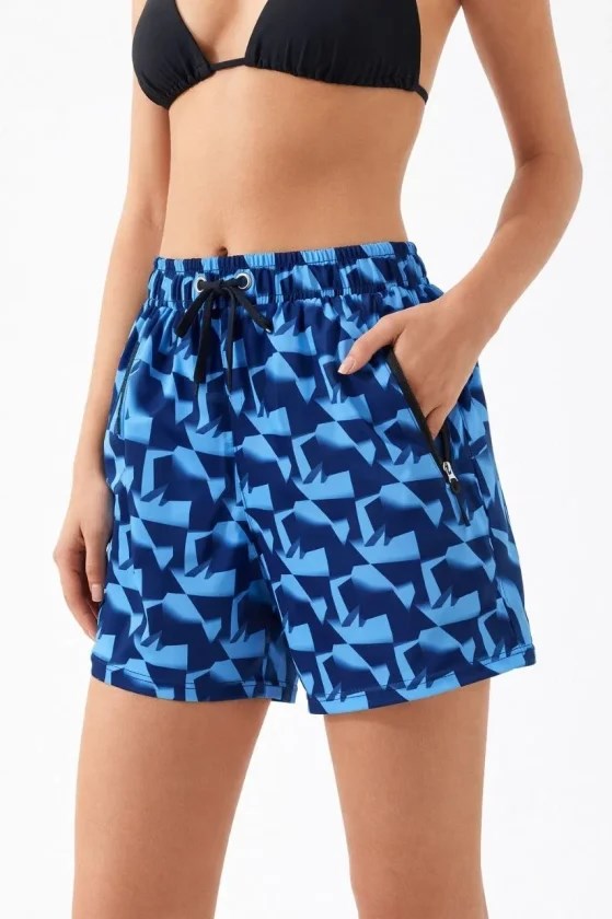 Deniz Şortu Fermuarlı Cepli File Astarlı Hızlı Kuruyan Premium - Mavi