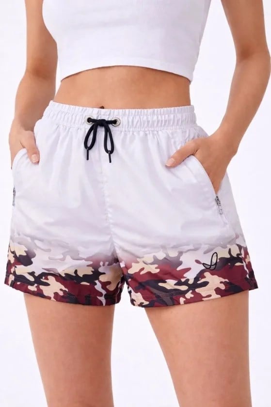 Deniz Şortu Fermuarlı Cepli File Astarlı Hızlı Kuruyan Premium - Beyaz