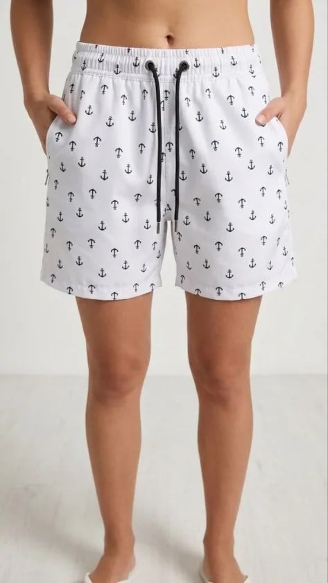 Deniz Şortu Fermuarlı Cepli File Astarlı Hızlı Kuruyan Premium - Beyaz