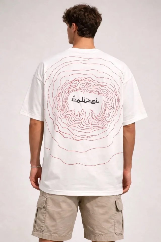 Erkek Bisiklet Yaka Baskılı Kısa Kollu Tişört Streetwear Günlük Basic Pamuklu T-shirt - Beyaz