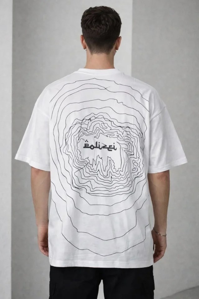 Erkek Bisiklet Yaka Baskılı Kısa Kollu Tişört Streetwear Günlük Basic Pamuklu T-shirt - Beyaz