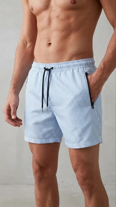 Erkek Deniz Şortu Fermuarlı Cepli File Astarlı Hızlı Kuruyan Premium - Bebek Mavisi