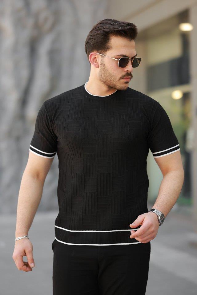 Erkek Jakarlı Ribanalı Kısa Kollu T-shirt
