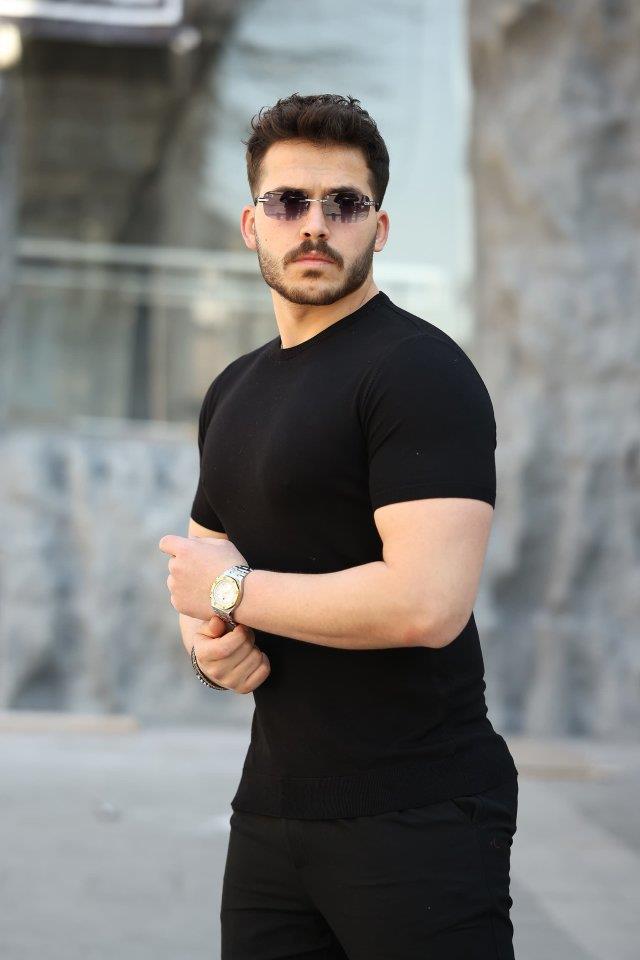 Erkek Viskon Kumaş Bisiklet Yaka Basic Tişört