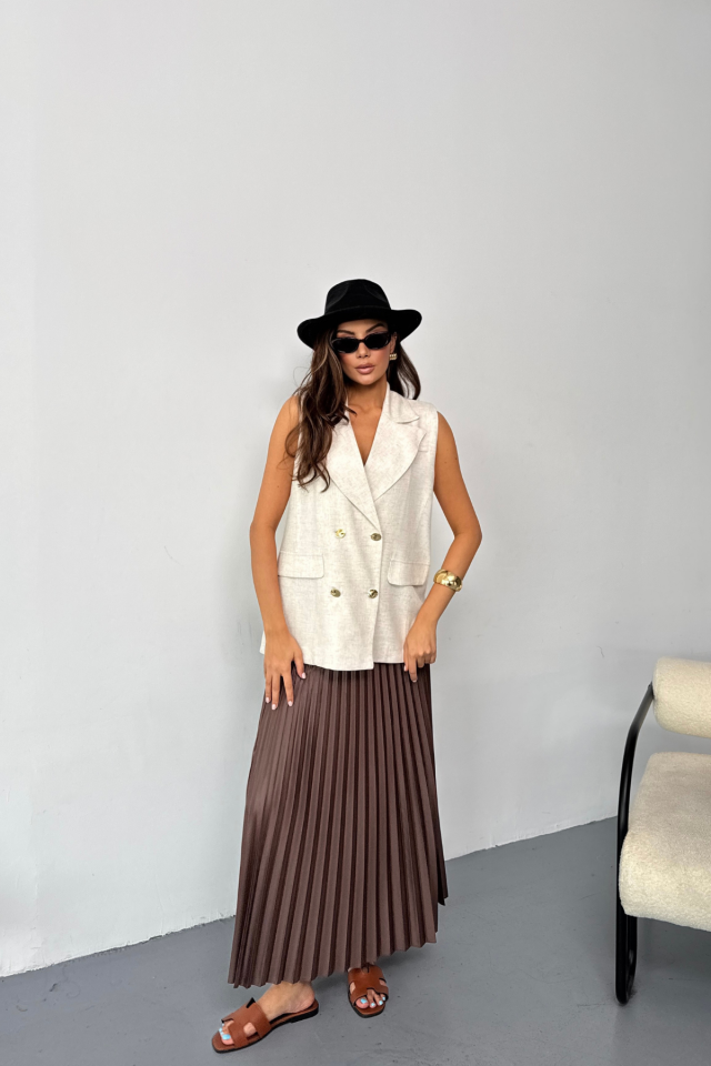 GOLD DÜĞMELİ KETEN YELEK - Ham