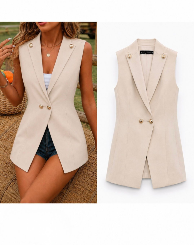 Kadın Gold Düğmeli Blazer Yaka Ceket