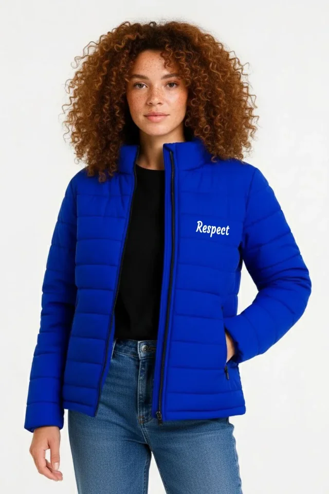 Mikro Su İtici Kapitone Baskılı Astarlı Fermuarlı Bomber Mont - Saks Mavisi