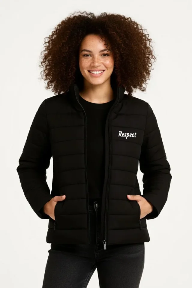 Mikro Su İtici Kapitone Baskılı Astarlı Fermuarlı Bomber Mont - Siyah