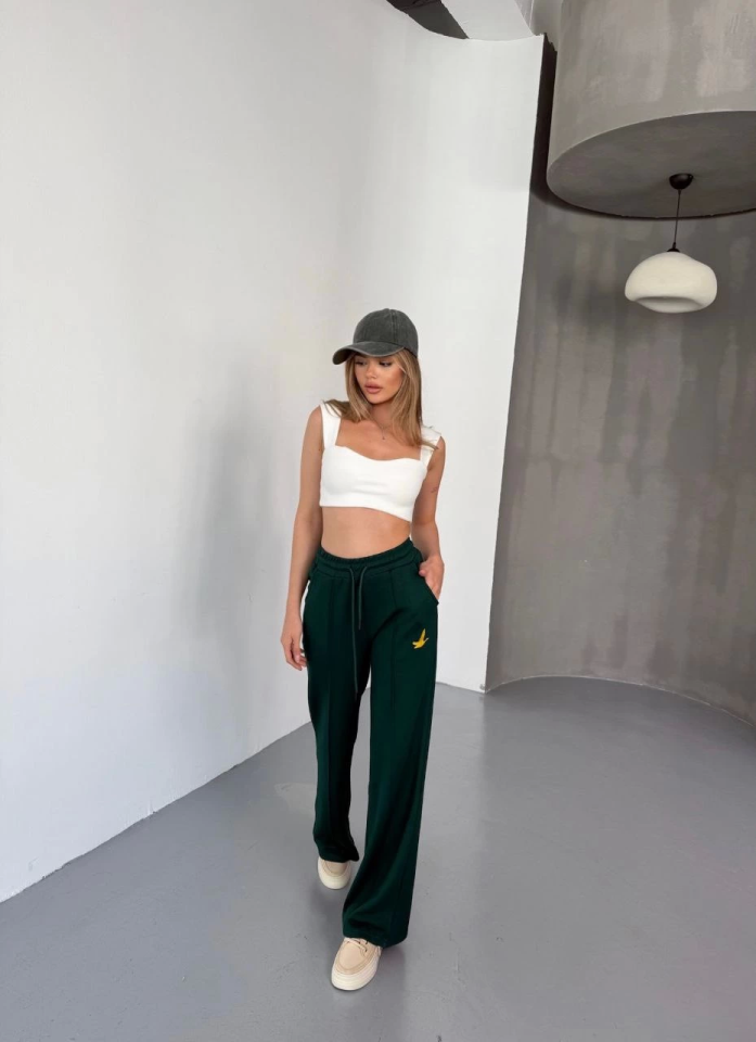 Osy Modal Yumuşak Dokulu Kumaş Nakış Işlemeli Rahat Bol Paça Eşofman Pantalon - Siyah