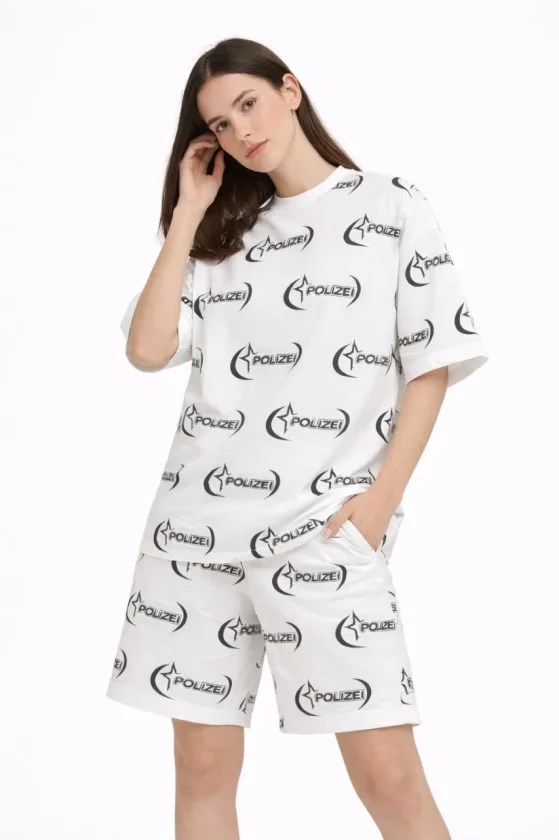 Oversize Ön Ve Arka Baskılı Tişört Şort Takım Rahat Kalıp Yazlık Günlük Kombin - Beyaz
