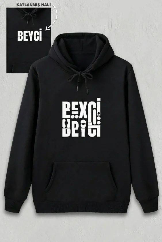 Sevgililer Günü Beyci Hediye Baskılı Oversize Kapüşonlu Sweatshirt - Siyah
