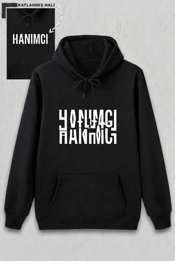 Sevgililer Günü Hanımcı Hediye Baskılı Oversize Kapüşonlu Sweatshirt - Siya