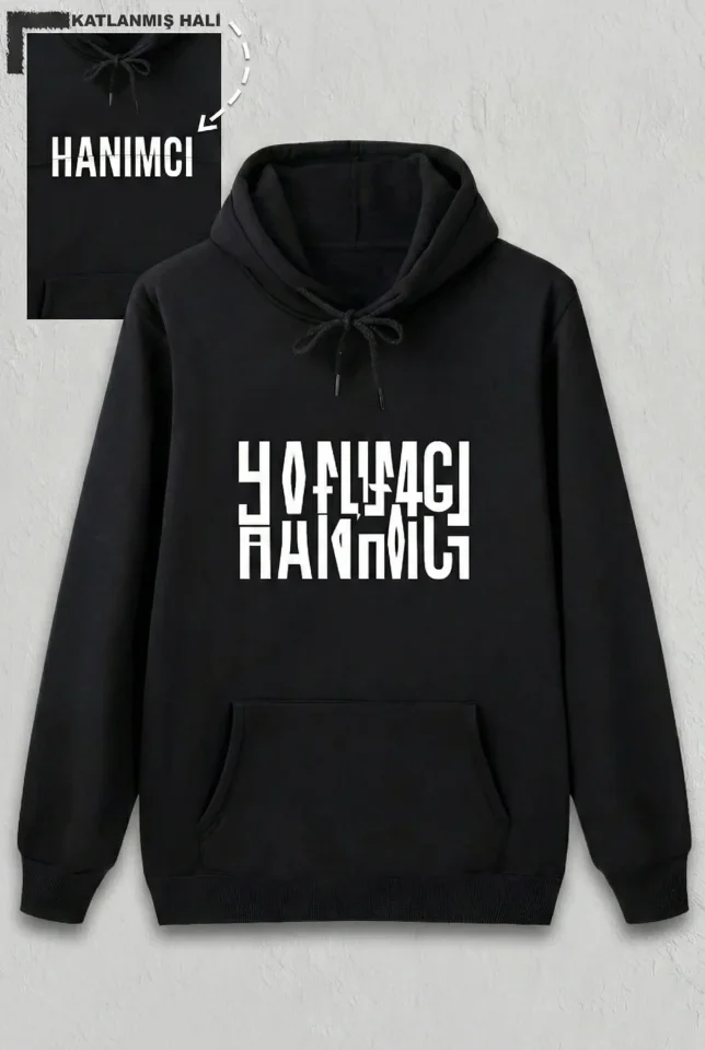 Sevgililer Günü Özel Kapüşonlu Hanımcı Baskılı Oversize Sweatshirt - Siyah