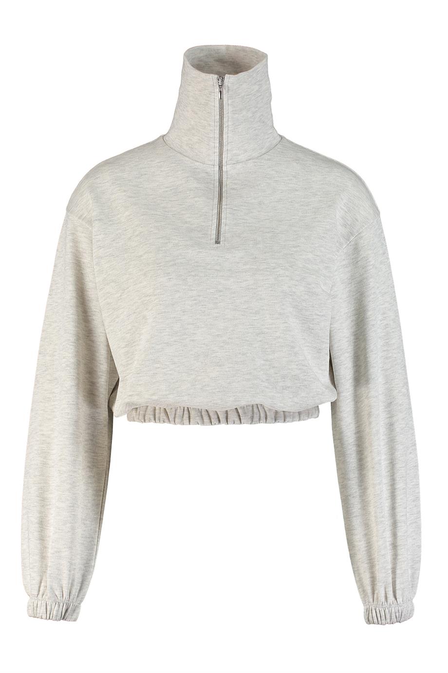 Pia, Fermuar Detaylı, Organik Kumaşlı, Kar Melanj Sweatshirt