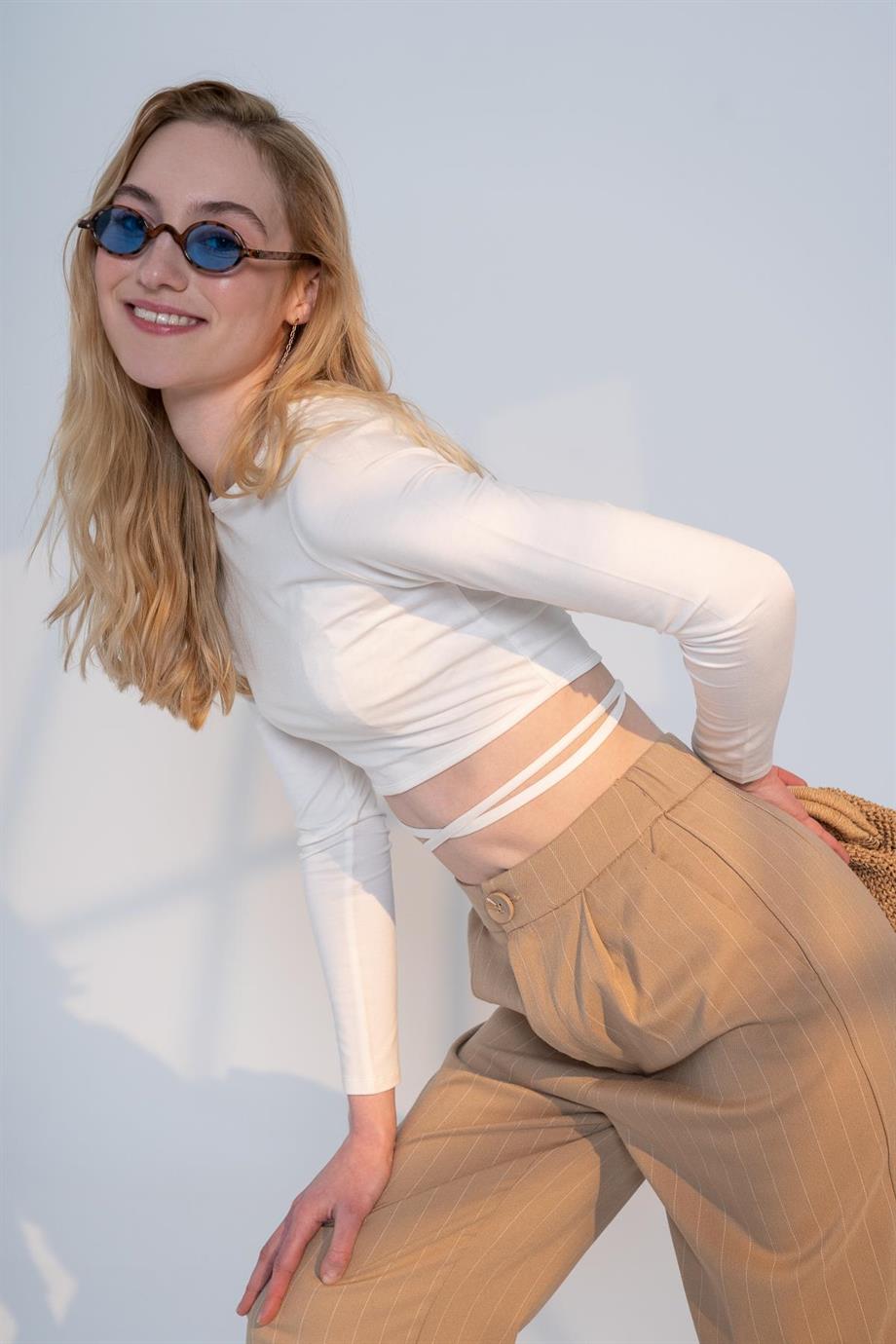 RACHEL CROP TOP - CROPPED BAĞCIK DETAYLI BLUZ