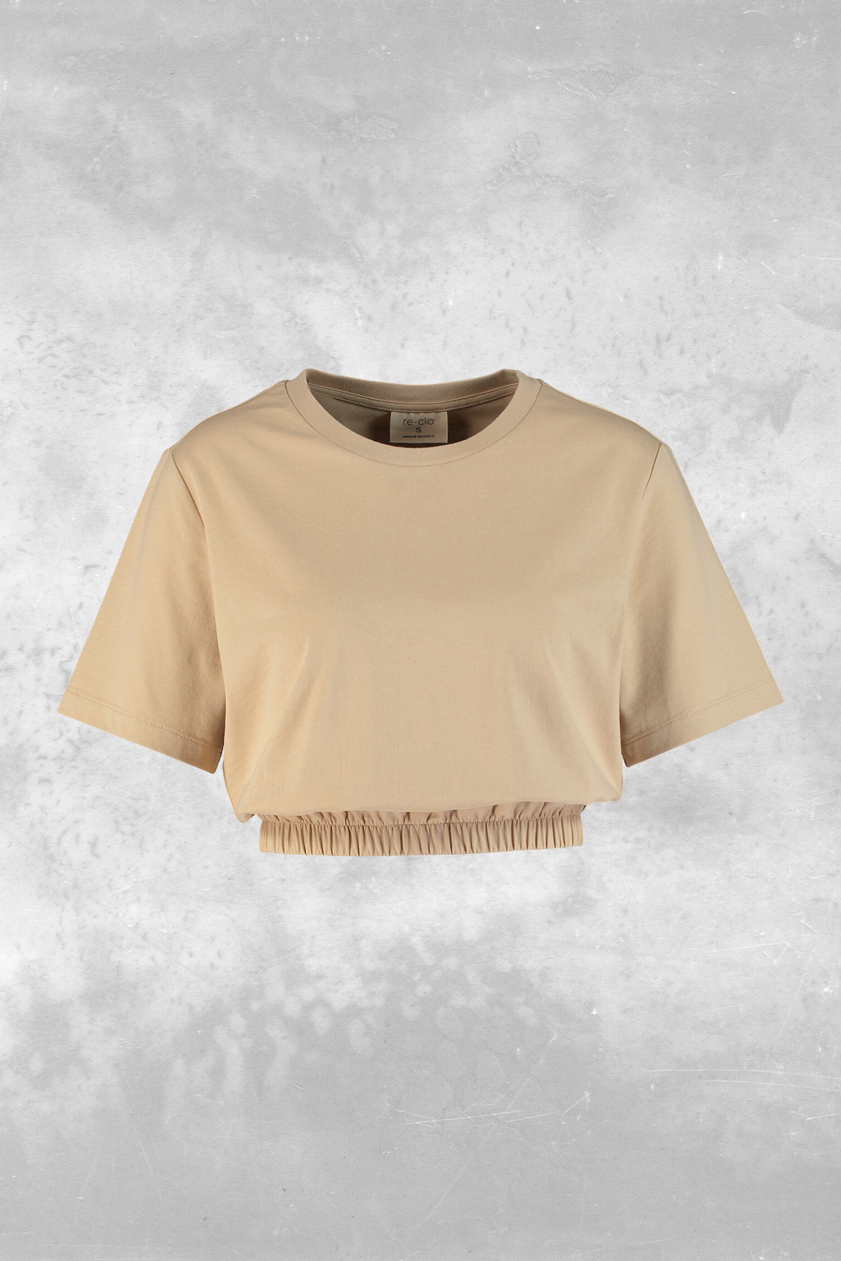 Amelia, Lastik Detaylı, Organik Kumaşlı, Bej Cropped T-shirt