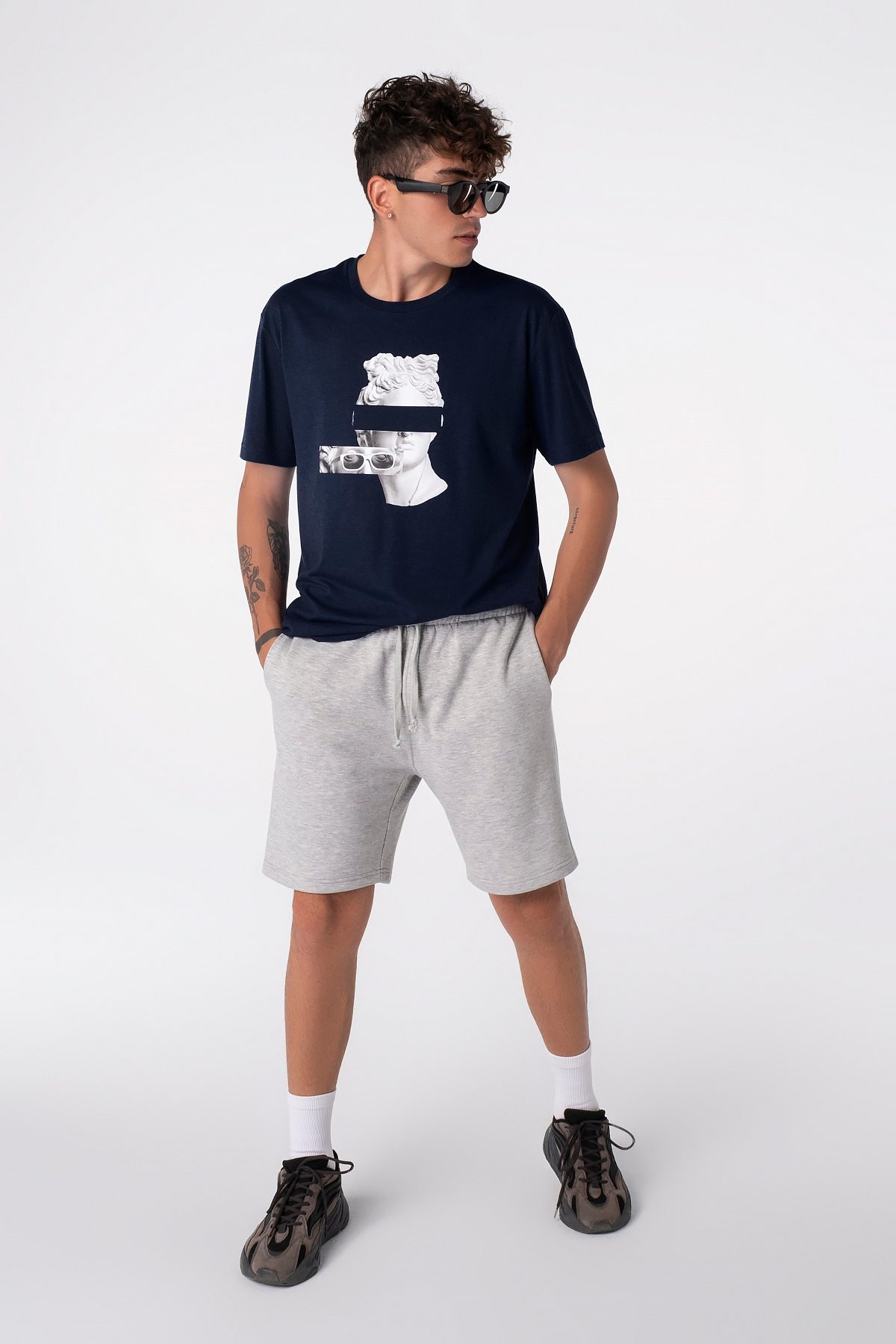 Artemus, 3D Baskılı, Organik Kumaşlı, Bisiklet Yaka, Lacivert T-shirt
