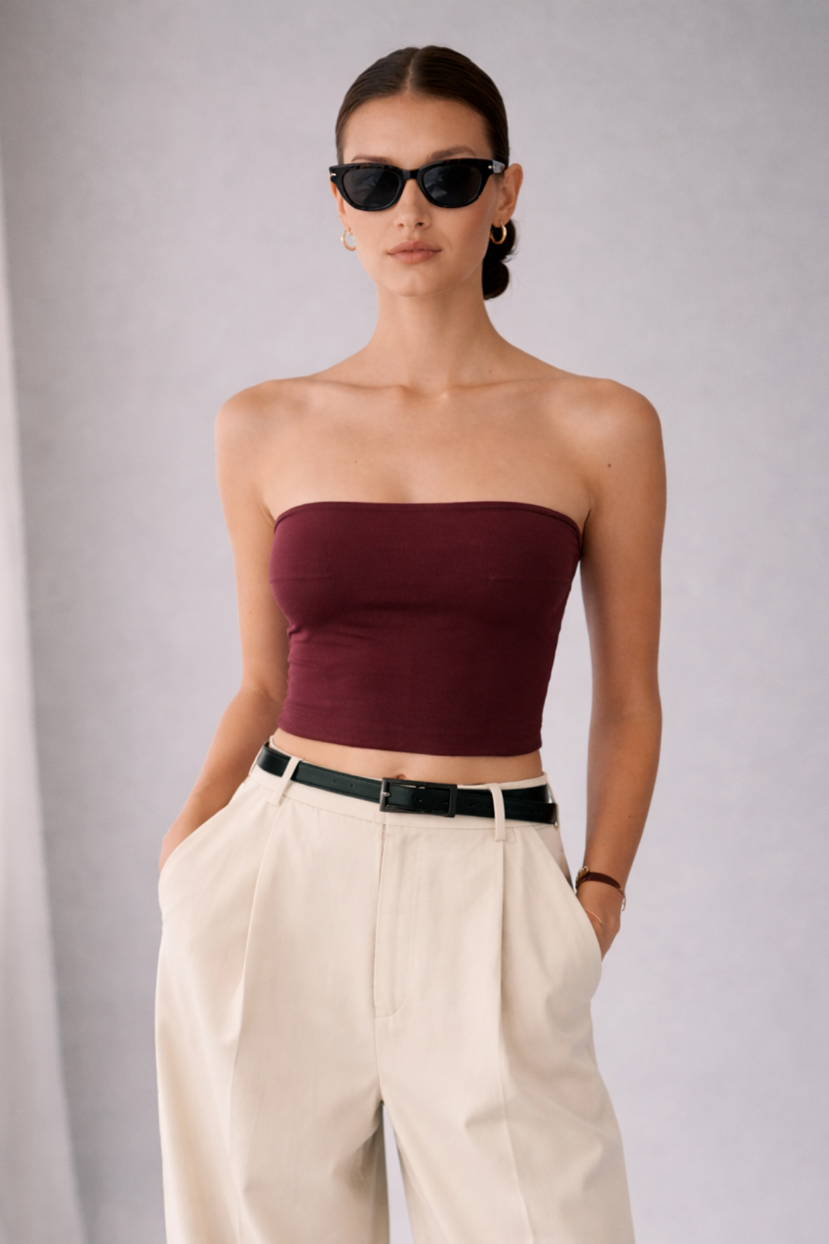 AUGUSTA, Sürdürülebilir Kumaş Karışımlı, Straplez Cropped Bluz 