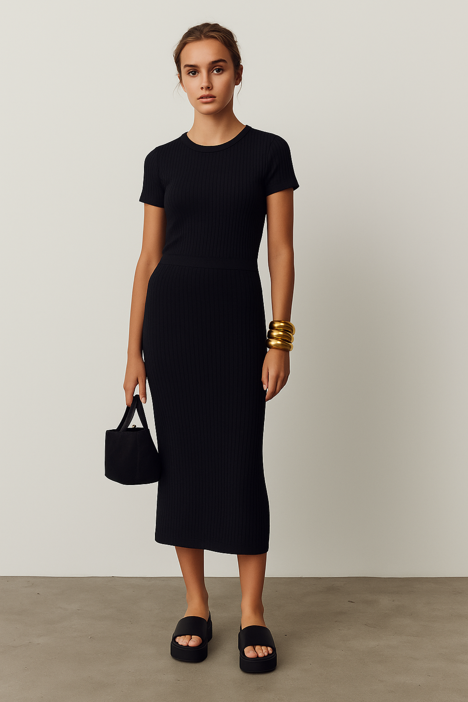 Gianna Skirt, Ecovero Vikon ile Geri Dönüştürülmüş Polyester Karışımlı Ribana Lastikli Midi Etek